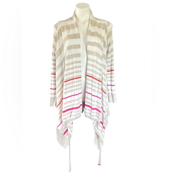 MOTH Anthropologie Women's s-m Beige & pink striped knit cardigan‎ sweater Hi-Lo - Picture 4 of 11